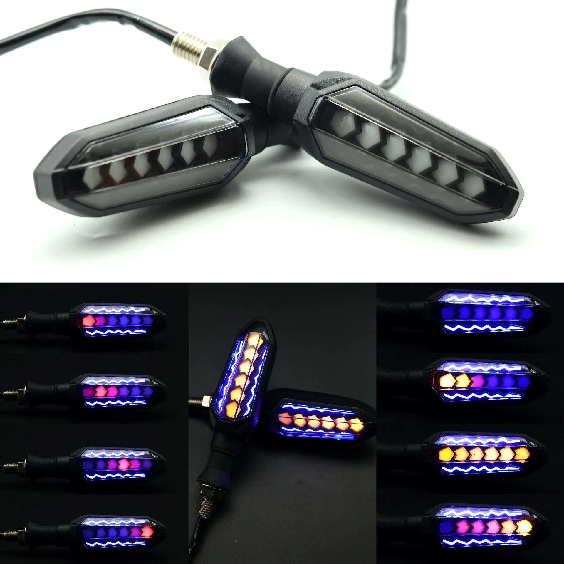 2023 2PCS Motorcycle LED Turn Signals Double-Sided Flowing LED Light For Motorcycle Motorbike Scooter Rear Turning Signal Lights