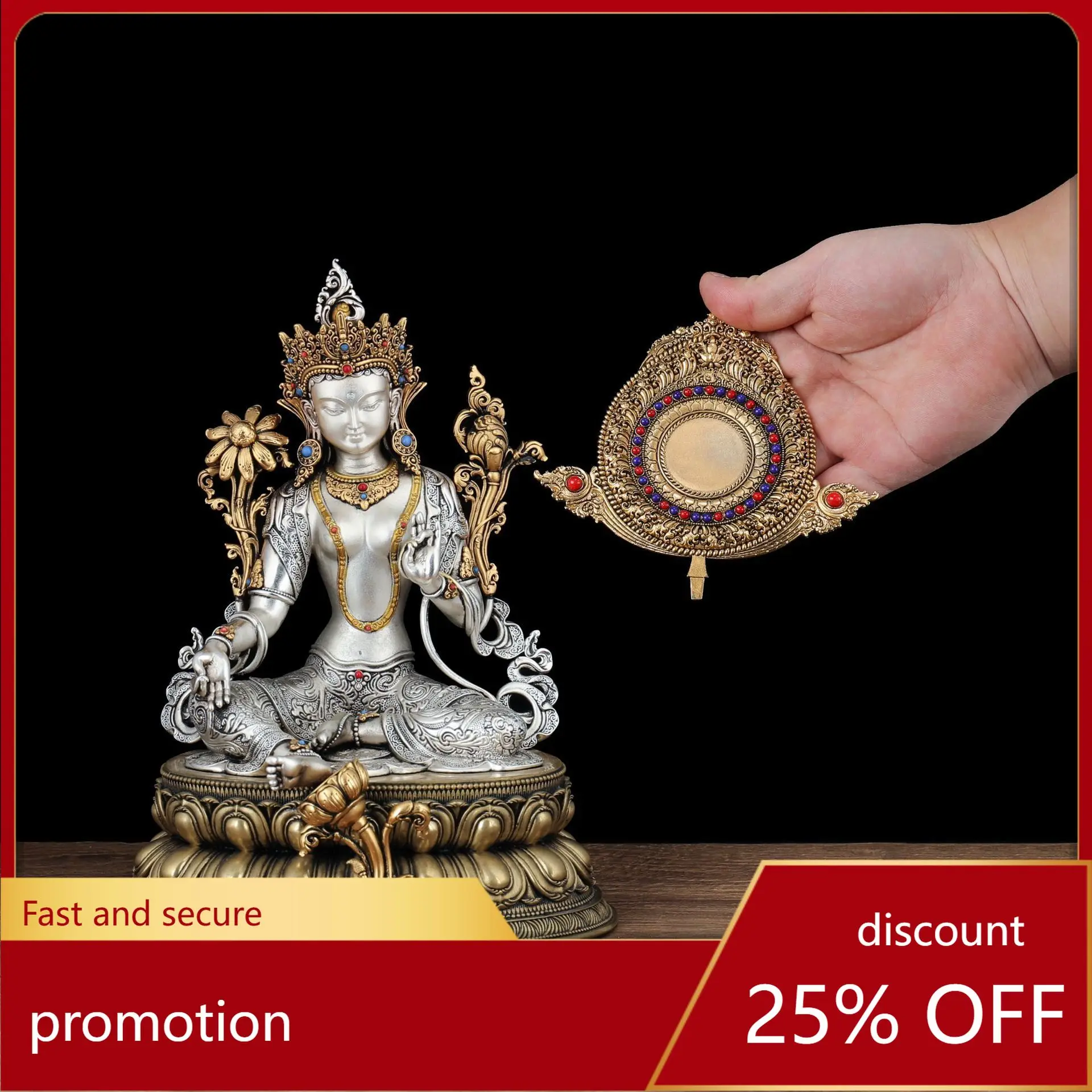 ZML Buddha Statue Ornament 7inch 23cm Tantric Buddhism Tibetan Green Offering Supplies