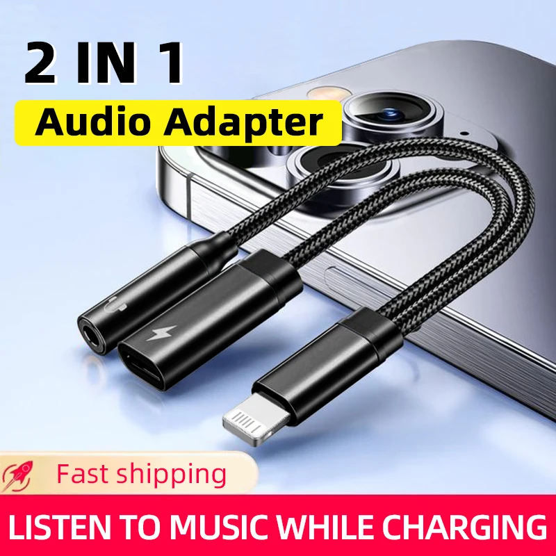 2 In 1 For IOS To 3.5mm Headphone Jack Audio Adapter For iPhone 14 13 12 11 Pro Max X XS XR SE 8 Plus Fast Charging Converter