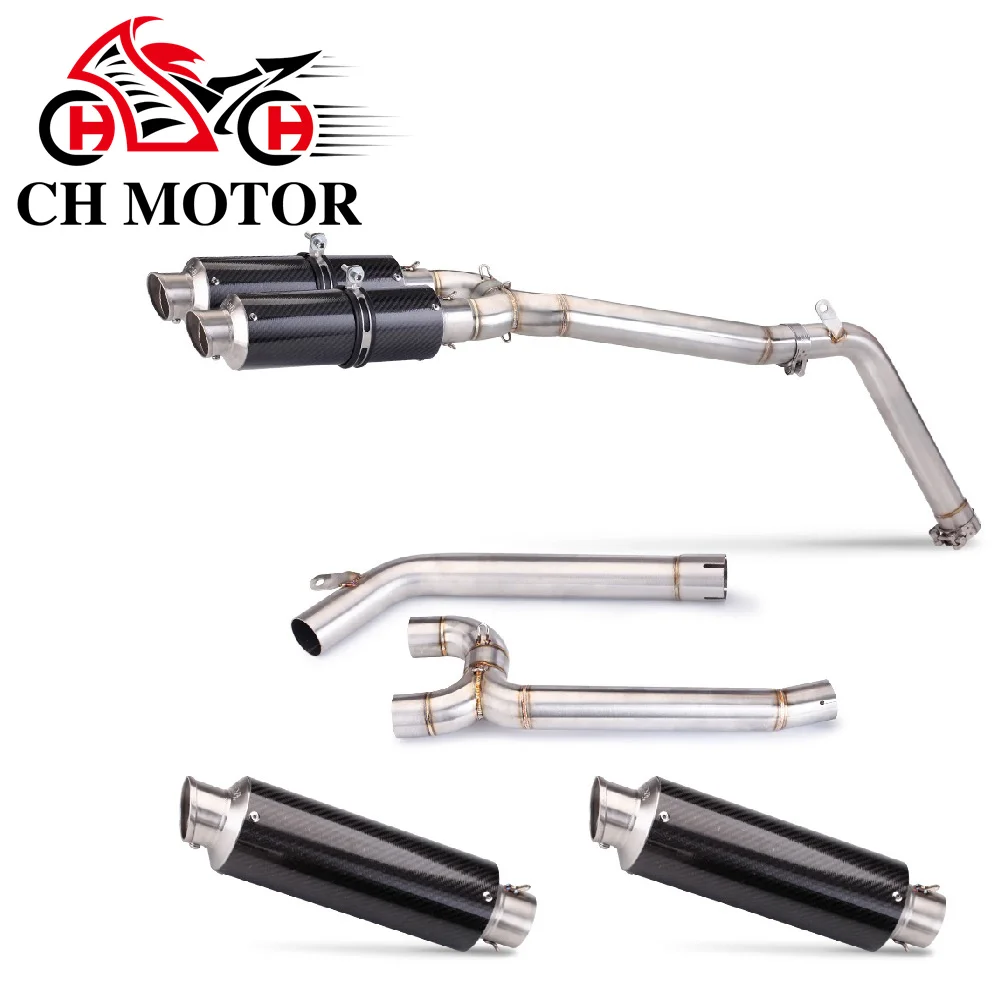 Motorcycle Exhaust Pipe Double Outlet Middle Link Tube Escape Moto Accessories For Yamaha FZ6 FZ6N FZ6S 04-11 double outlet 51MM