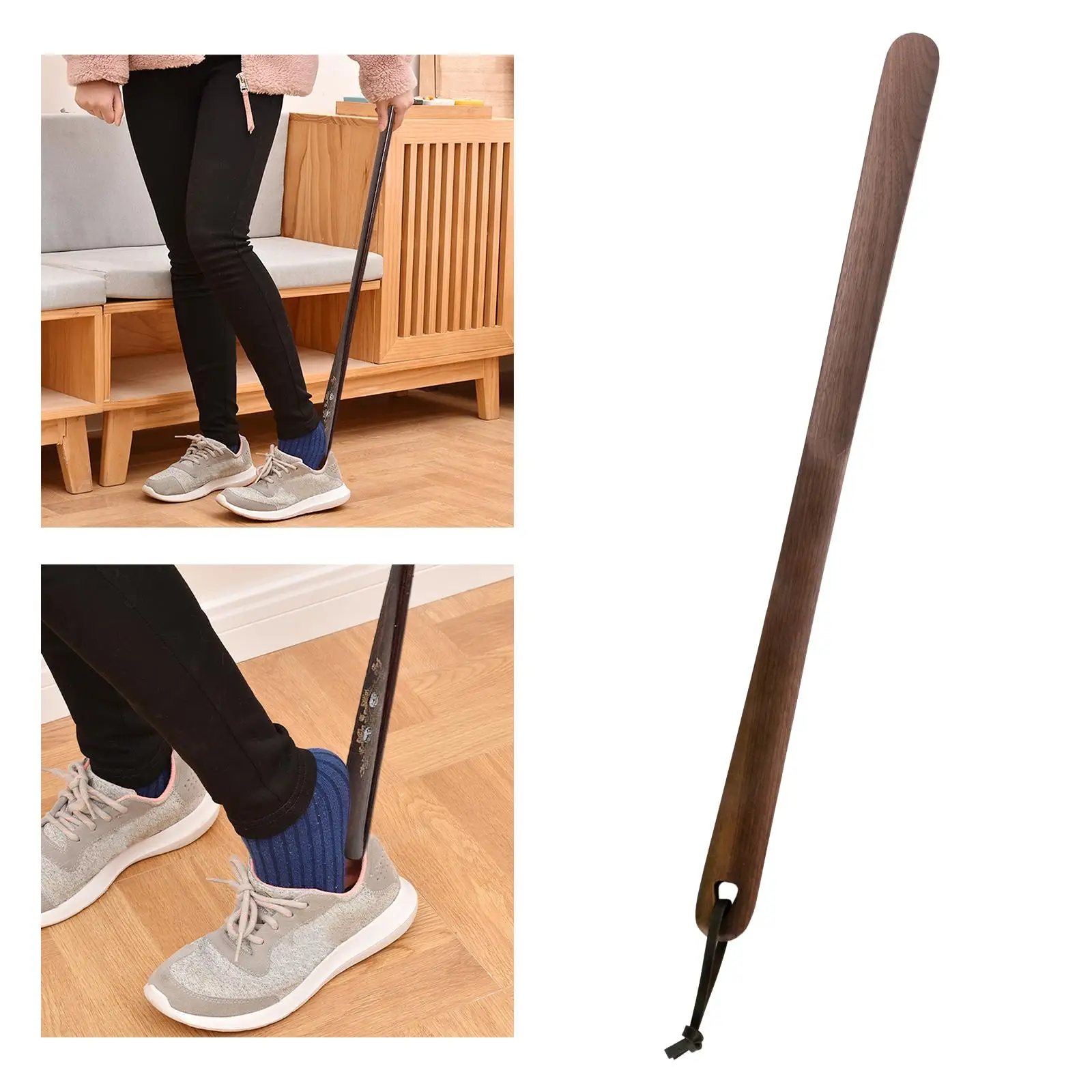 Walnut Long Handled Shoehorn Sturdy Wooden Shoe Lifter Smooth Shoe Spoon Dressing Tool for Men Women