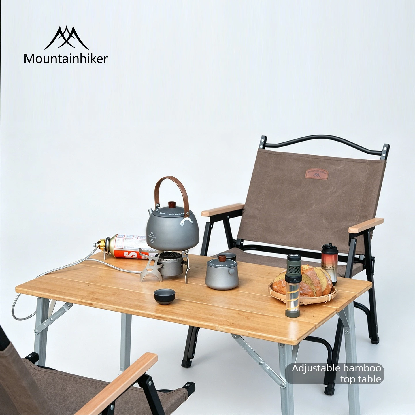 MOUNTAINHIKER Outdoor-Campingtisch, tragbar, klappbar, aus Bambusholz, mit verstellbaren Beinen, leicht, für Picknick, Grill, Schreibtisch, neu