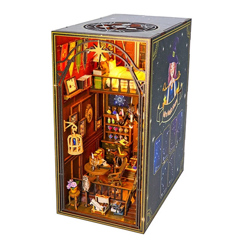 Diy livro nook kit casa de boneca de madeira 3d puzzle montagem modelo construção estante inserção decoração