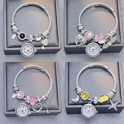 Sanrio Cartoon Cinnamoroll Quartz Watches Pandora Bracelet Jewelry Kuromi Bangles Kawaii Charms Alloy Chain Silver Kids Pulsera