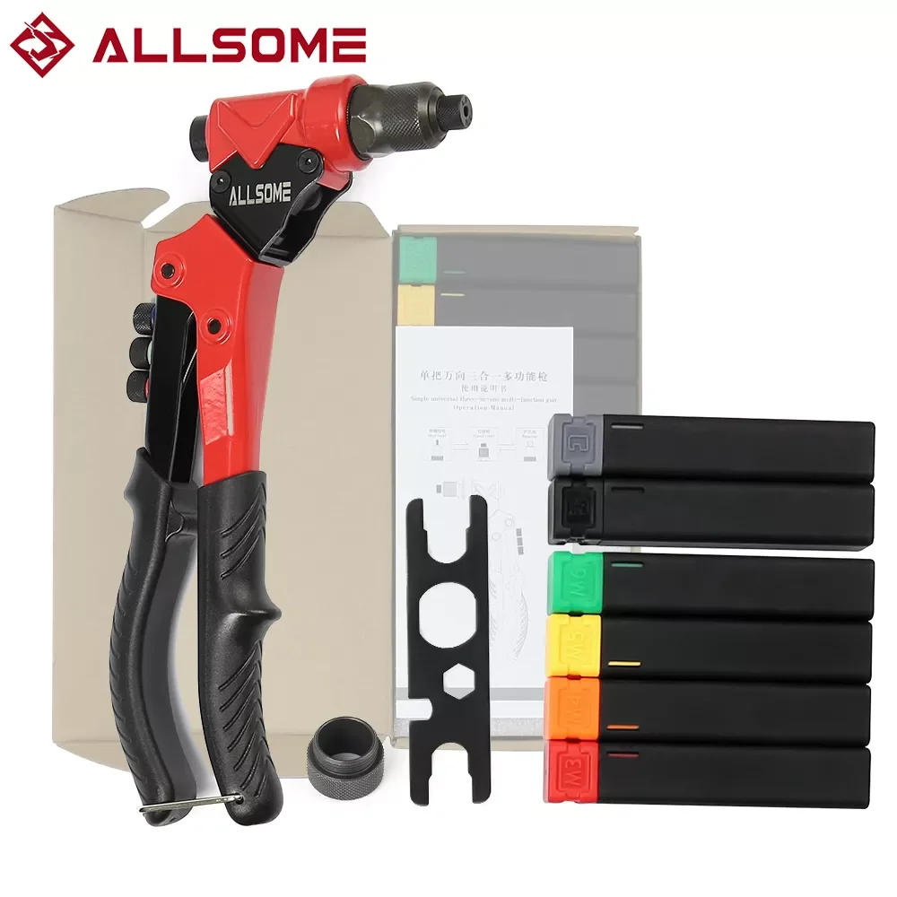 ALLSOME Single Universal 3 in 1 Multi Function Rivet gun with Nut rivet Hand rivet Reamer Tool