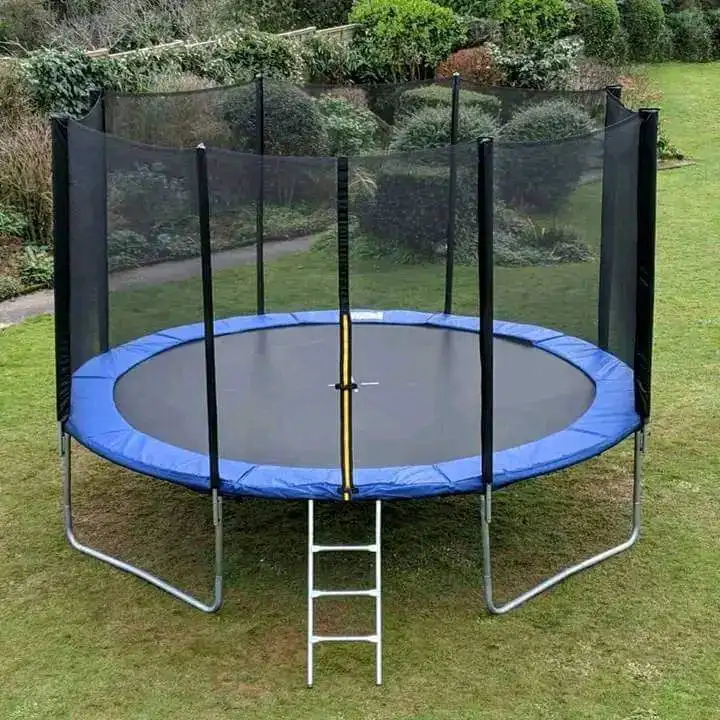 

10ft Fitness Trampoline For Kids And Adults Unisex Black & Blue PVC Storage Steel Frame For Outdoor Sports