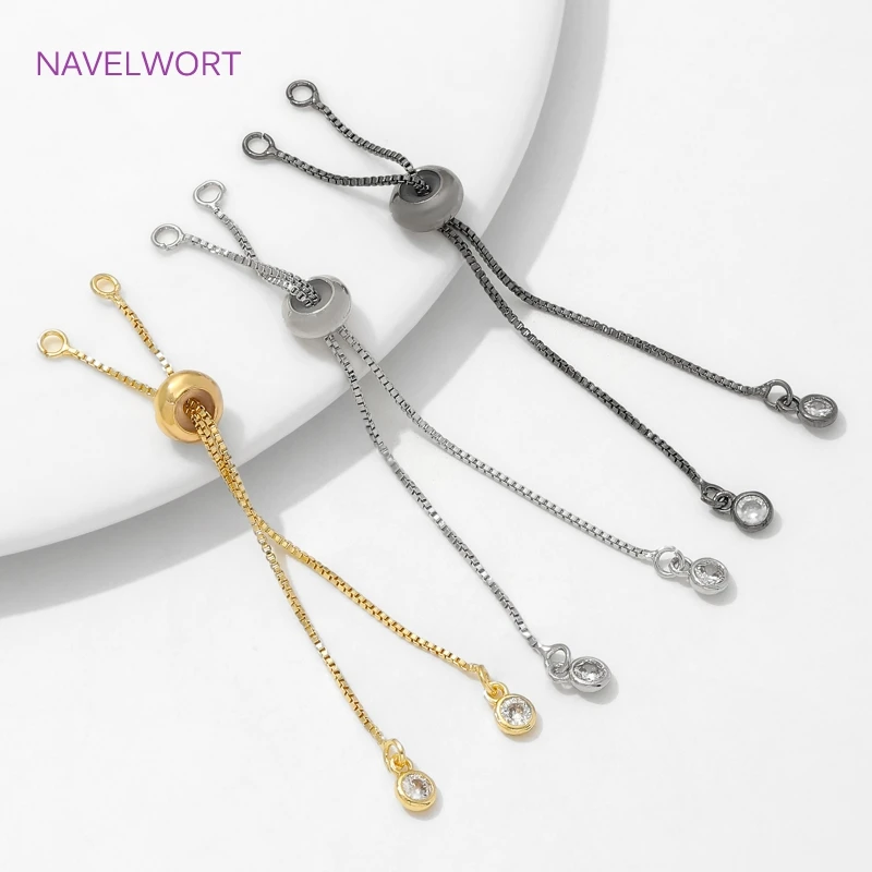 

цепочка удлинитель Латунная позолоченная цепочка-слайдер с цирконом, 18 карат, регулируемые цепочки в коробке для изготовления браслетов, фурнитура «сделай сам» для изготовления ювелирных изделий