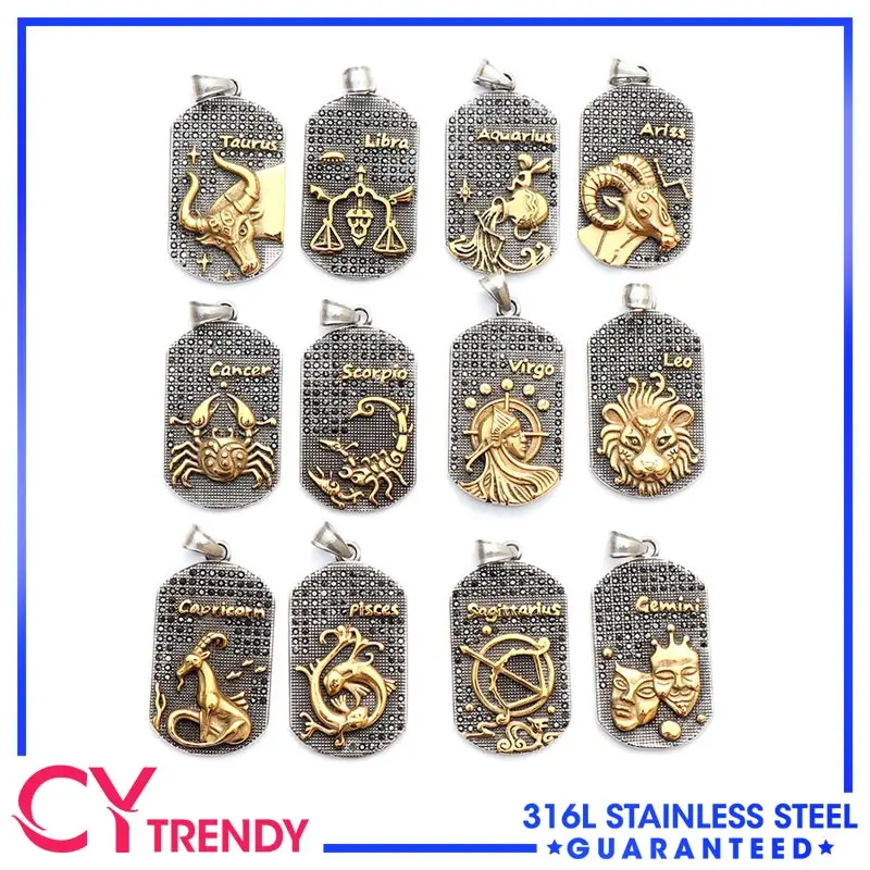 1 Set 12pcs Constellation Horoscope 12 Zodiac Sign Pendant Stainless Steel Necklace 14K Gold Plated Silver Plated Jewelry