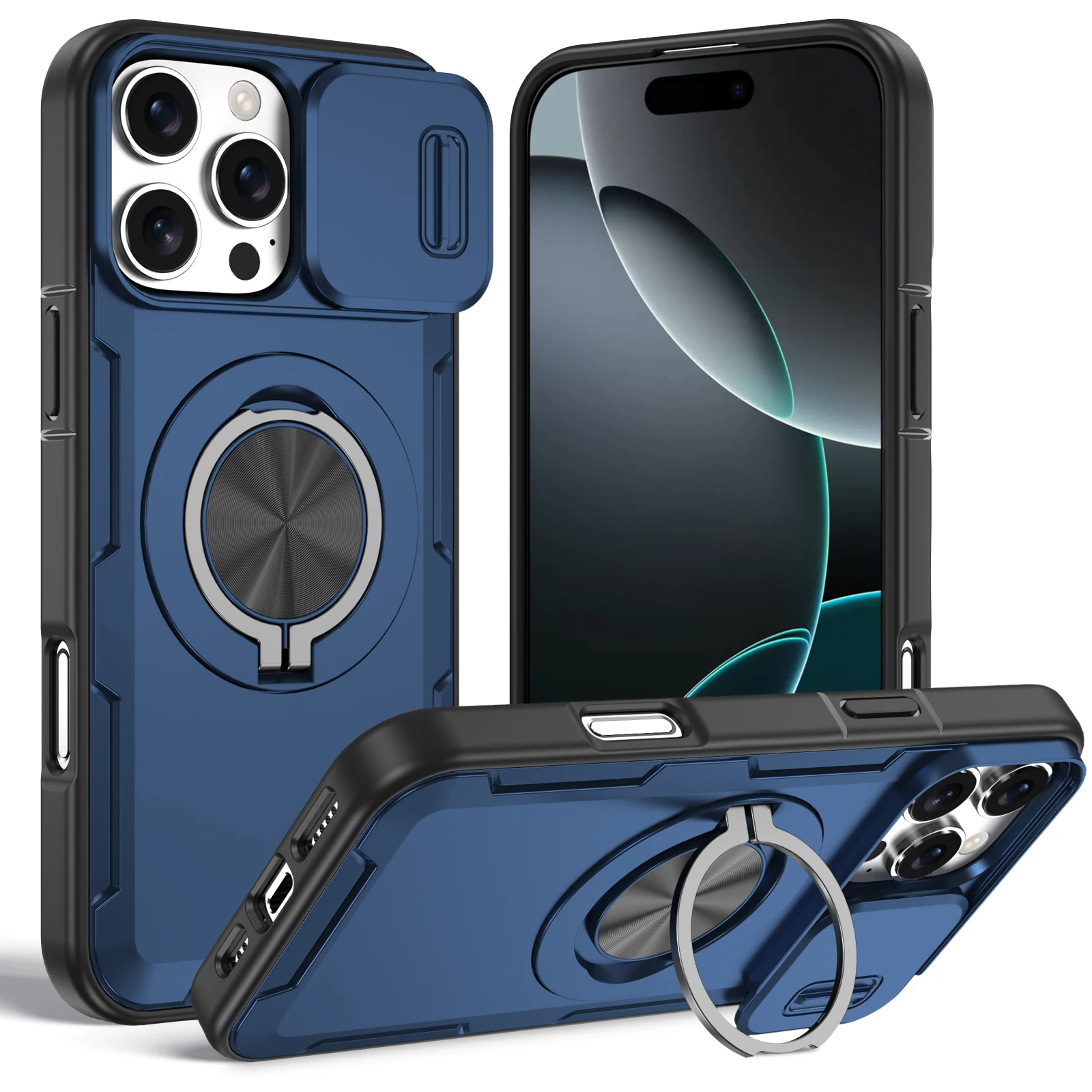 Magnetische Handyhülle mit Halterung für iPhone 17 Pro Max 16 15 Plus 14 13 12 Pro, kompatibel mit MagSafe kabellosem Laden und Ringhalter-Abdeckung