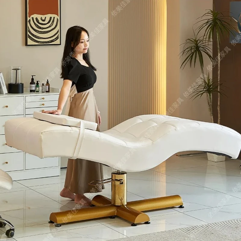 

S-shaped Light Luxury Eyelash Bed Massage Ergonomic Leisure Recliner Adjustable Embroidery Beauty Bed Head Commercial Furniture