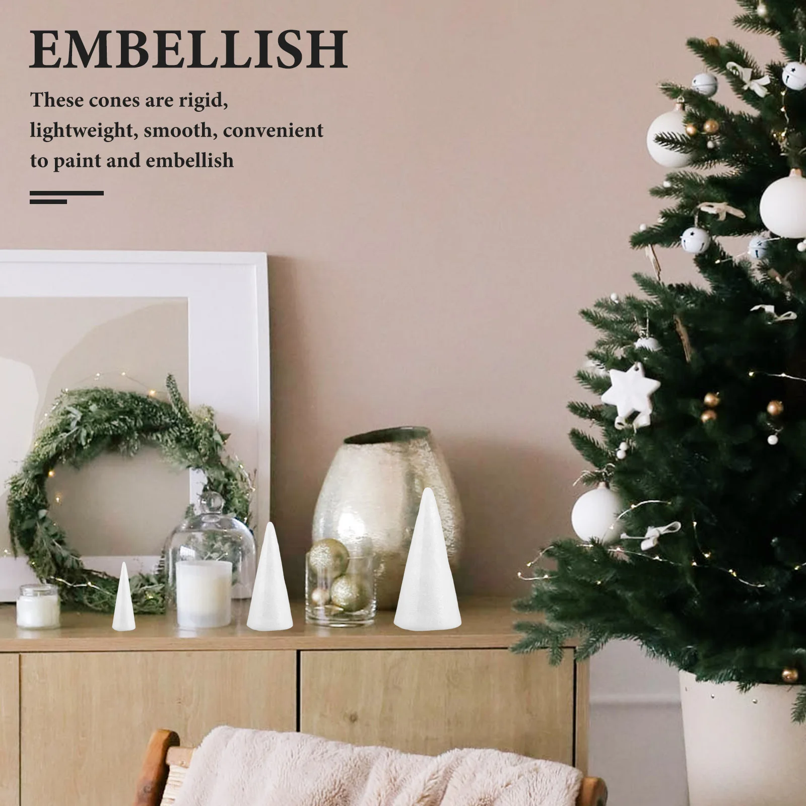 

15Pcs White Foam Craft Cones Smooth Surface DIY Christmas Decorations Handmade Ornaments Accessories Supplies