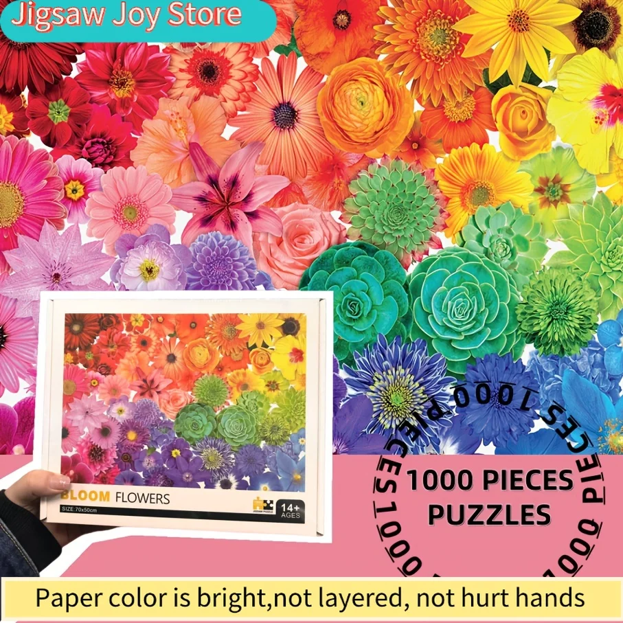 

Пазл для взрослых «Радужные цветы» — Яркий разноцветный бумажный пазл с маргаритками, розами и подсолнухами — Идеально подходит для Пасхи