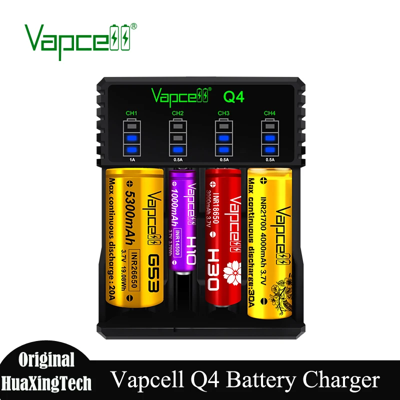 Original Vapcell Q4 Battery Charger Portable 4 Slots 5V2A Smart Fast Charging for 21700 18650 20700 Rechargeable Lithium Battery