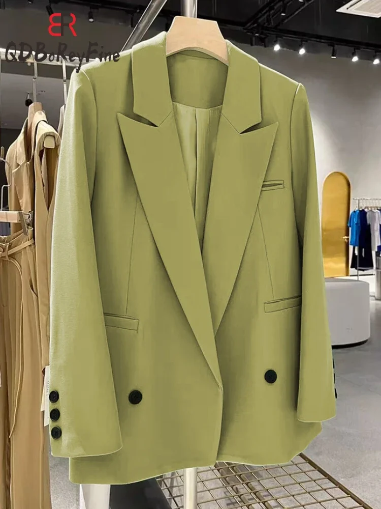新しいオーバーサイズブレザー女性エレガントなオフィスレディース長袖トップスダブルブレストブレザー Mujer 春カジュアルスーツジャケットファム