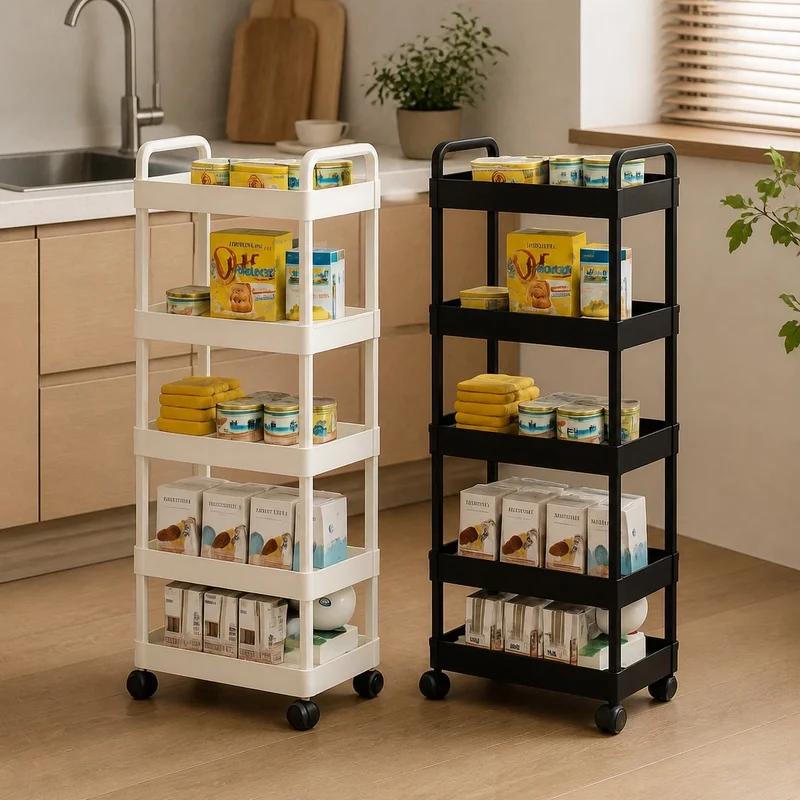 Rolling 5-Layer Kitchen Cart with Wheels for Organizing Fruits, Snacks, Vegetables, and Books