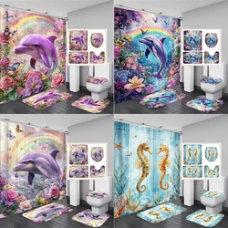 Underwater World 3D Shower Curtain Dolphin Printed Bathroom Curtains Set Non-Slip Rugs Toilet Lid Cover Mat Carpet Home Decor