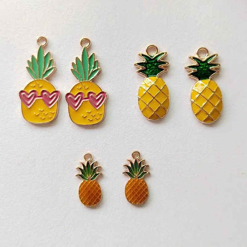 10PCS Cartoon Pineapple Alloy Pendant Mini Pop Fashion Charm Love Heart Dangle DIY Necklace Earrings Bracelet Accessories