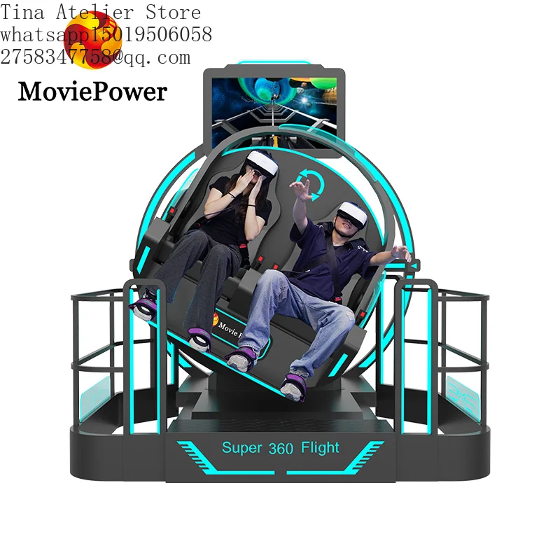 MoviePower VR 360 Motion Flight 720 Degree 2 Seats Virtual Reality Simulator Flying Roller Coaster Game 9D Vr 360 Simulator