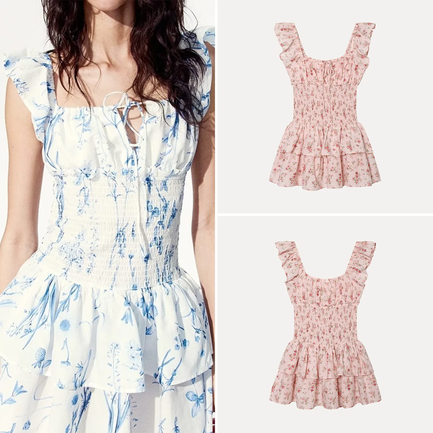 

Women's Fashionable Beach Vacation Style Floral Waist-Cinching Dress Summer 2026 Zadata Sleeveless Daily Wear Other Material