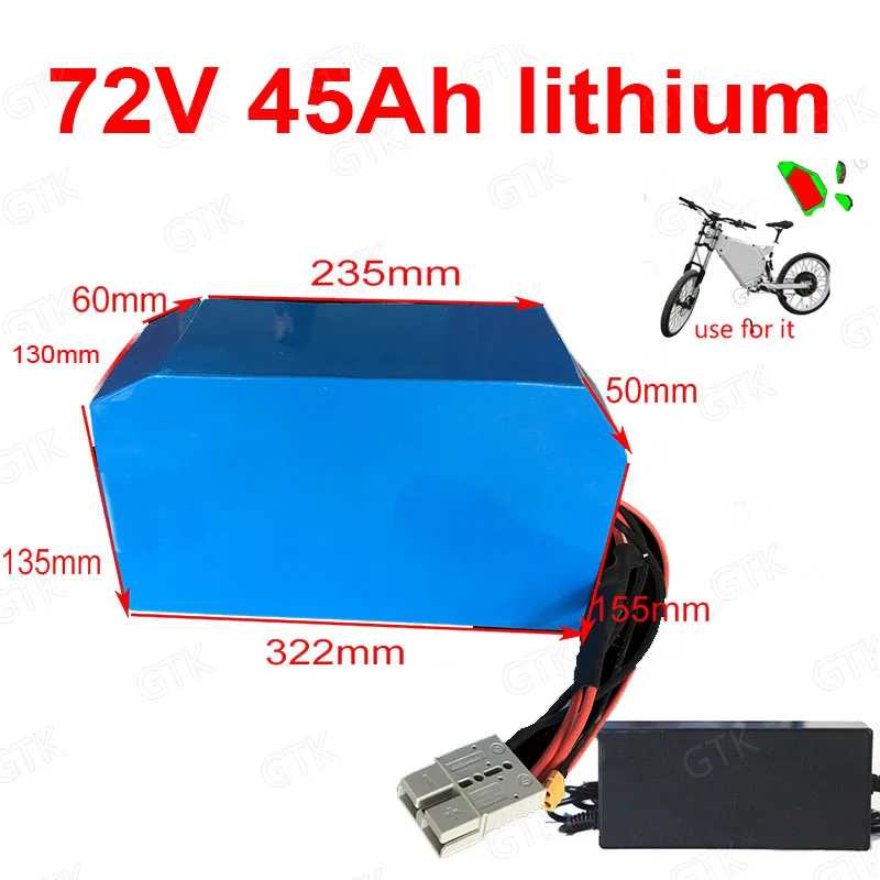 GTK 72v 45Ah lithium ion triangle battery BMS li ion 20S for 5000w 6000w Mountain Bike scooter Motorcycle + 10A charger