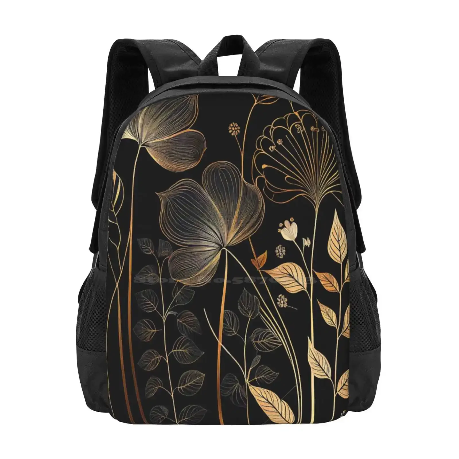 

"Cecilia" - Luxury Flowers Abstract Pattern In Gold, Silver, Black Hot Sale Schoolbag Backpack Fashion Bags Hiartify Abstract