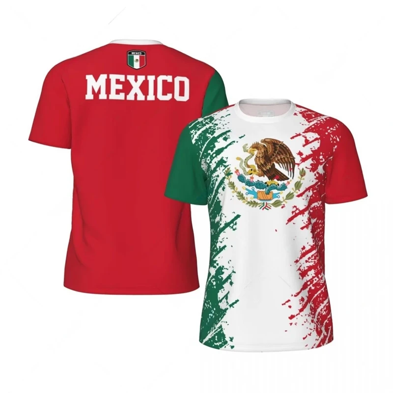 Mexico Flag Graphic Football T Shirts Mens National Emblem 3D Printed Sports T-shirt Running Bike Soccer Tennis Fitness Tees