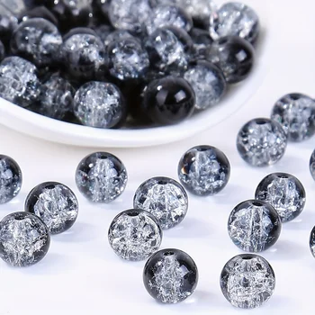 200/100pcs 6-8mm Creative Black and White Acrylic Cracked Beads, Suitable for Women, DIY…
