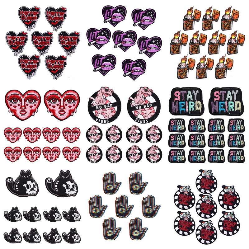10 teile/satz Großhandel Horror Schädel Patch Eisen Auf Patches Für Kleidung Nähen Abzeichen Punk Skeleton Gestickte Patches Auf Kleidung
