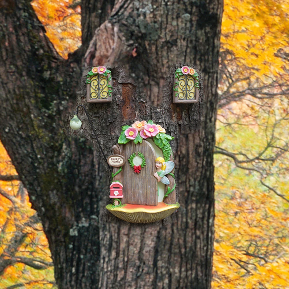

1Set Resin Fairy Door Garden Decoration Miniature Door Desk Ornament Garden Tree Adornment