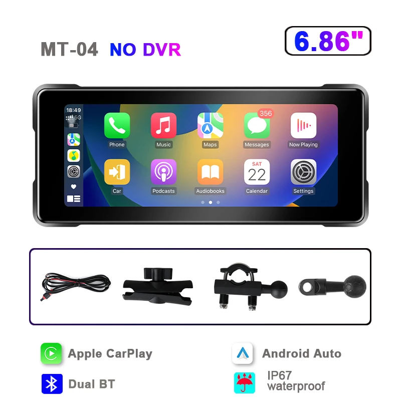 Srnubi motorfiets GPS-navigatie waterdichte draadloze Carplay 6,86 inch scherm draagbare motorfiets Android Auto Monitor DVR