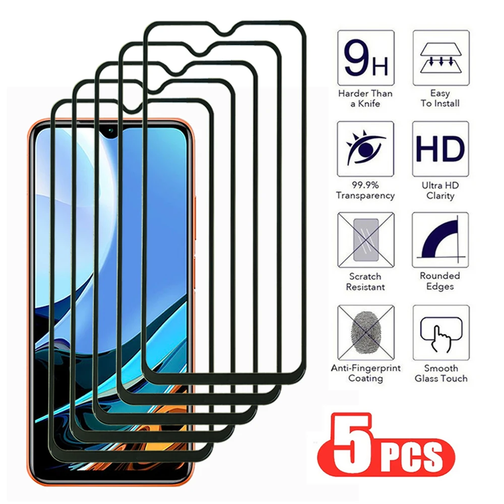 5Pcs 100D Tempered Glass For Xiaomi Redmi Note 8 9 8T 9T 9S PRO Max Screen Protector For Redmi 8A 9A 9T 9C NFC Transparent Film