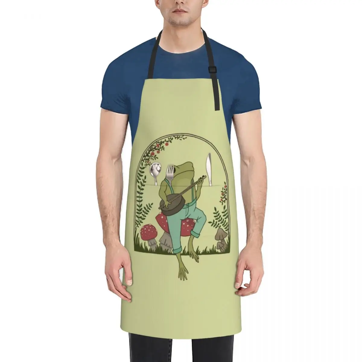 

Cottagecore Aesthetic Frog Playing Banjo on Mushroom: Cute Vintage Goblincore Farmer Toad in Garden, Emo Grunge Fairycore Apron