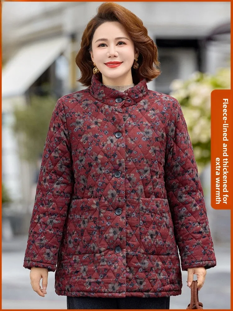 

Теплая хлопковая куртка для женщин на зиму, модная, приталенная, на пуговицах, для пожилых женщин, уютное пальто с подкладкой