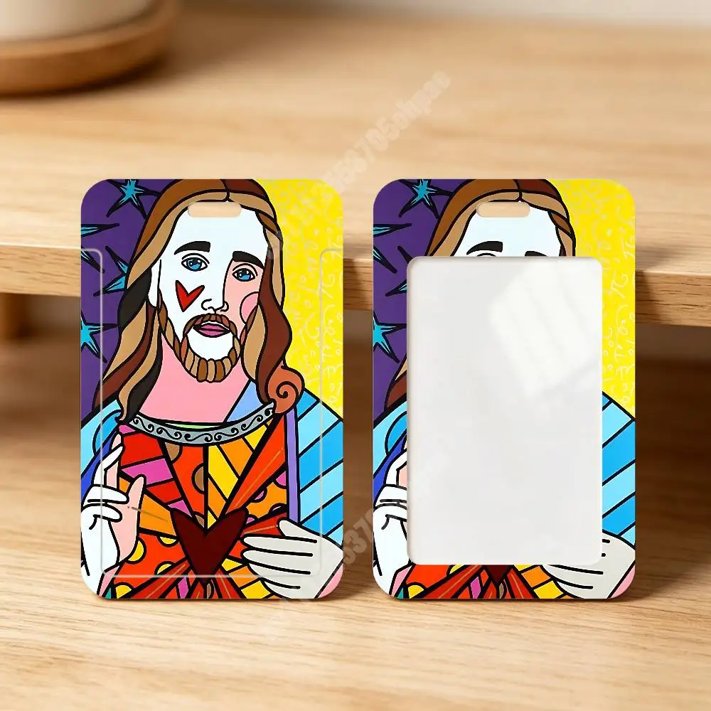 R-Romero Britto-S Style Painting Plastic Card Holder Staff ID Card Clear Transparent Campus Access