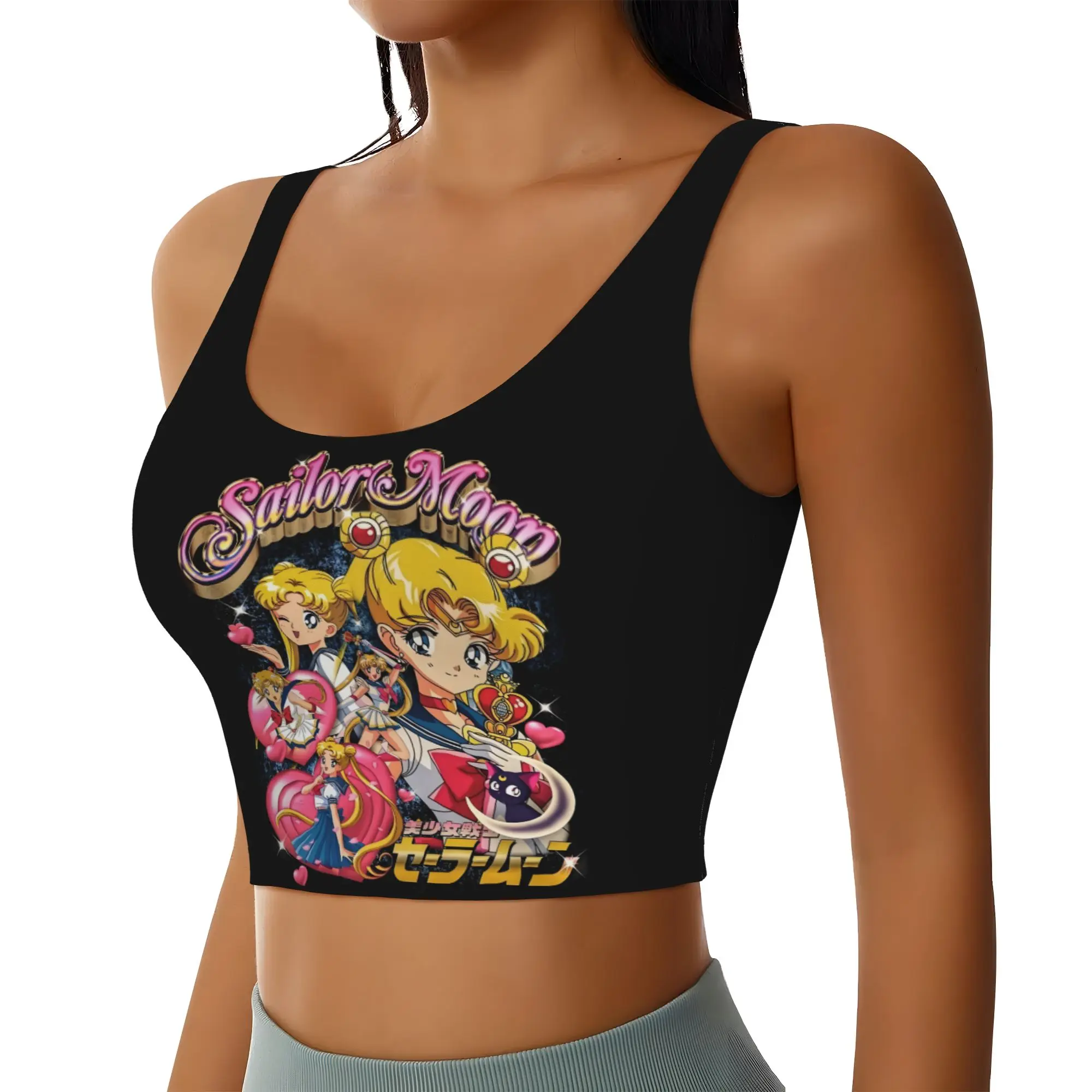 Custom Sailors Anime Moons High Impact Sports Bras Women Usagi Tsukino Seamless Workout Yoga Crop Tank Tops