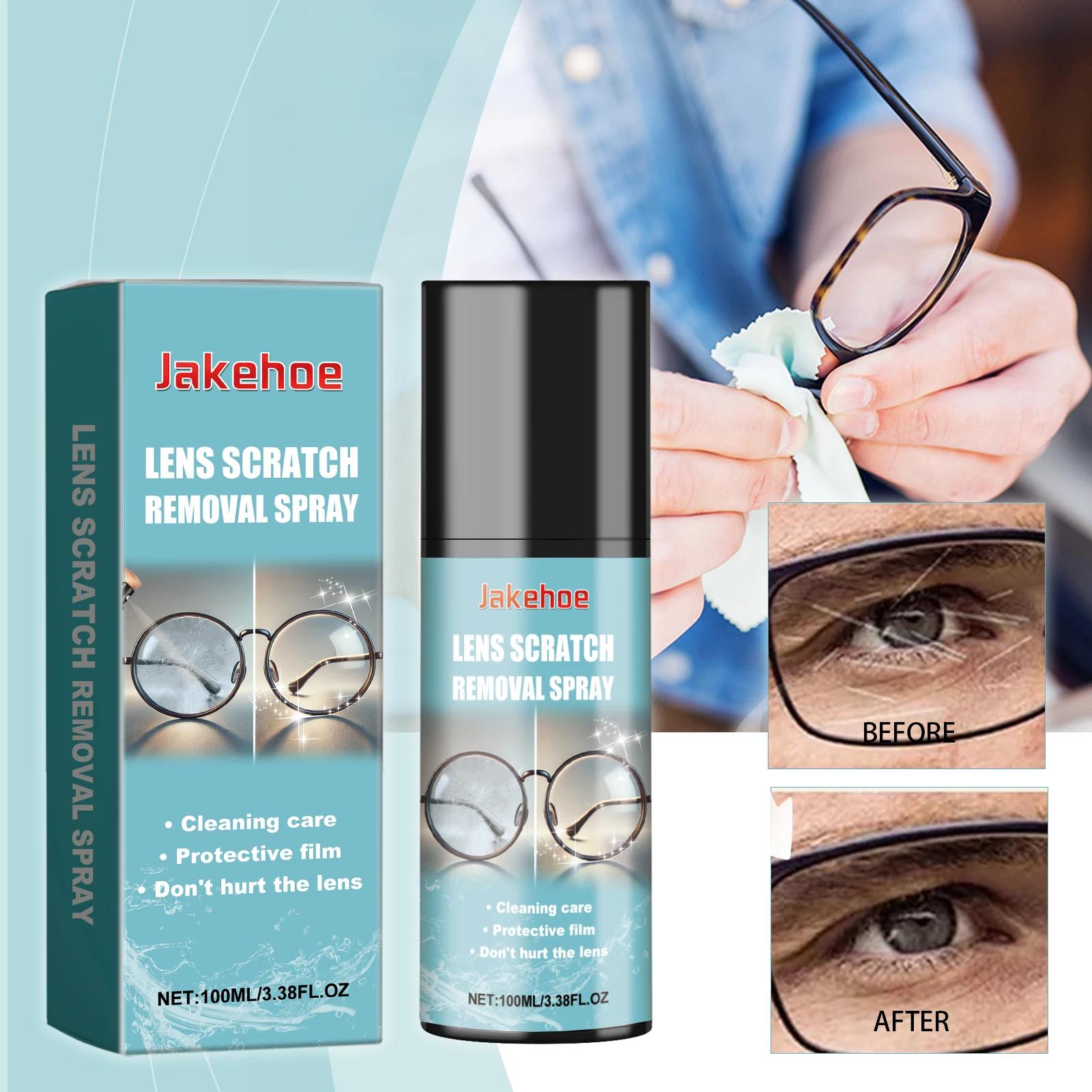 Jakehoe lens cleaning spray, glasses anti-fogging clear vision cleaning lens maintenance portable spray