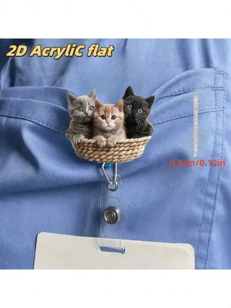 قطعة واحدة من بكرة شارة القط اللطيفة القابلة للسحب للممرضات - حامل معرف أكريليك متين، اللوازم المدرسية الاختيارية للممرضات/الطلاب #3