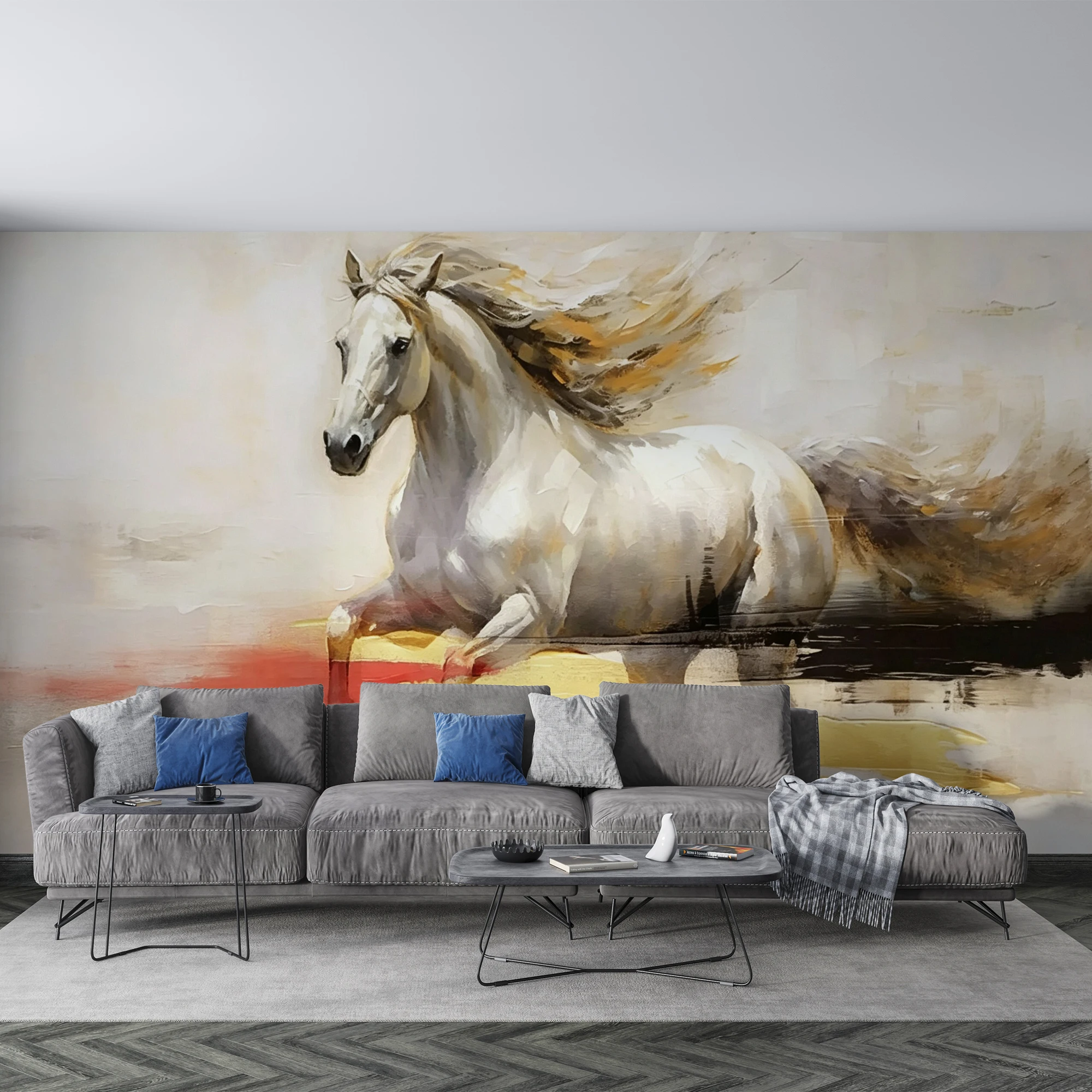 Custom Mural Abstract White Running Horse Oil Painting Wallpaper Gold Foil Art Wall Paper for Living Room Bedroom Home Decor