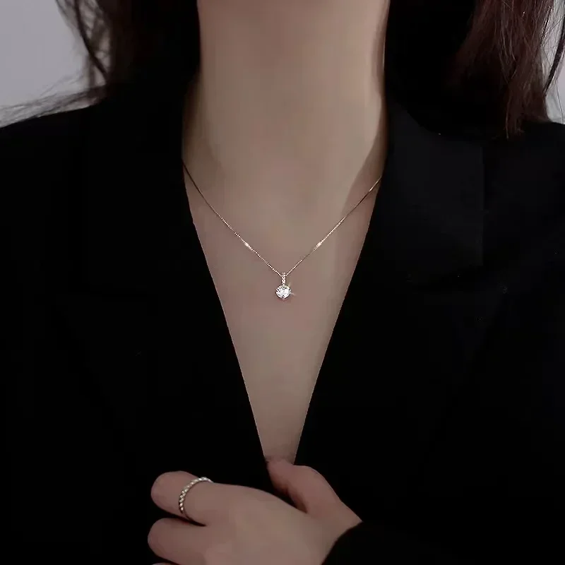 Nieuwe Eenvoudige Ronde Zirconia Hanger Kettingen voor Vrouwen Glanzend Kristal Mode Ketting Sieraden Feestjurk Accessoires