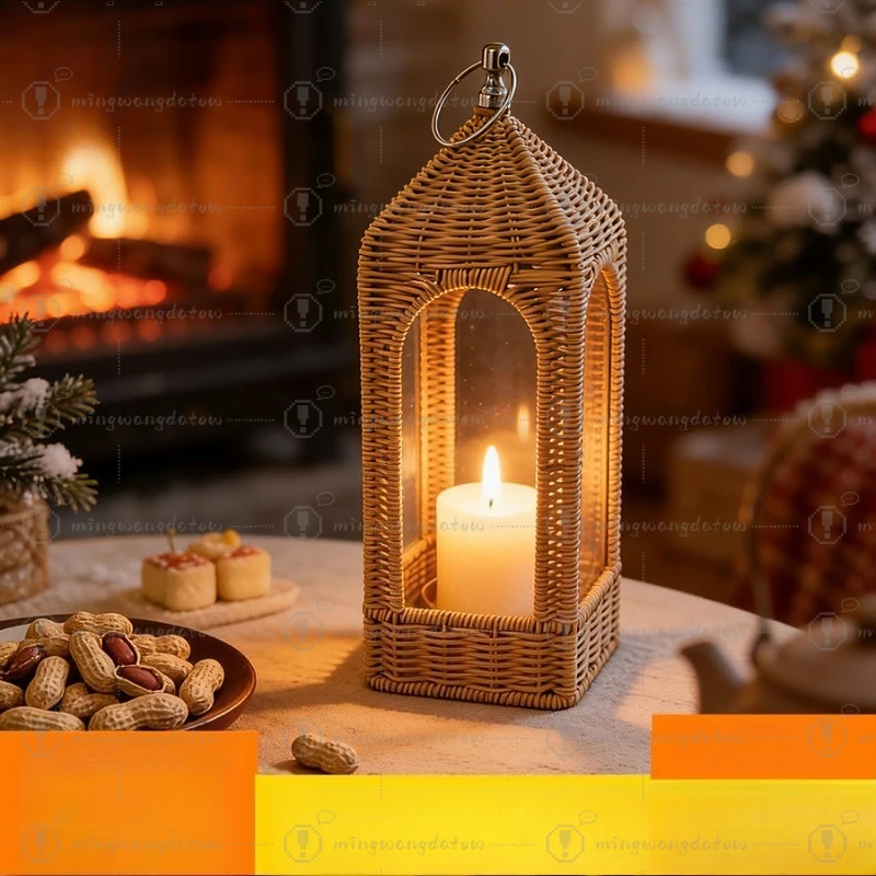 Handmade Rattan Lantern Decorative Lamp, Outdoor Atmosphere Rattan Lantern Shade
