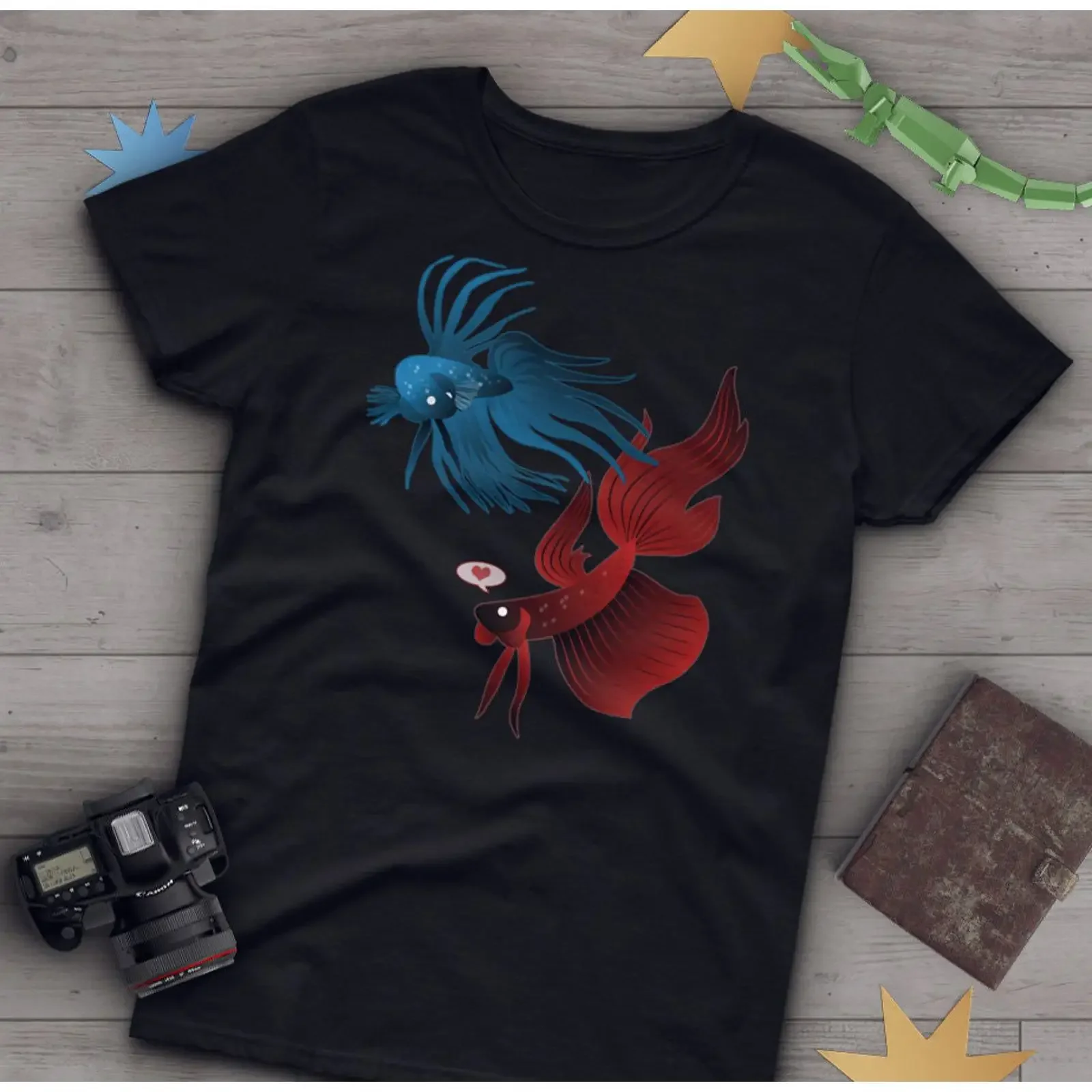 Cute Betta Fish T shirt Siamese Fighting for Lovers Casual Top  vintage Washed Unisex Stretched designer clothes fashion