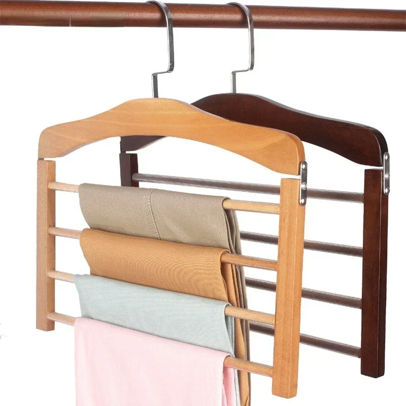 Hangers For Clothes Pants Closet Wooden Trouser Jeans Scarf Organizer Storage Perchas Para La Ropa 4 Layer Multiple Pants Hanger