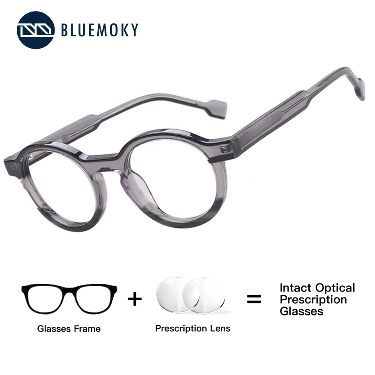 

BLUEMOKY Retro Acetate Round Prescription Glasses for Unisex Photochromic Eyeglasses Progressive Eyewear Graduated Lenses