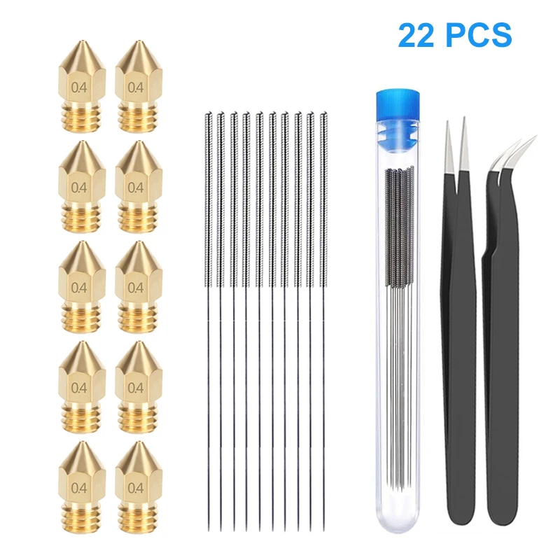 27/22 Pcs CR10 Mk8 Nozzle Cleaning Kit DIY Esd-15/12 Tweezers 0.4mm 1.75mm Stainless Steel Cleaning Needle 3D Printer Parts