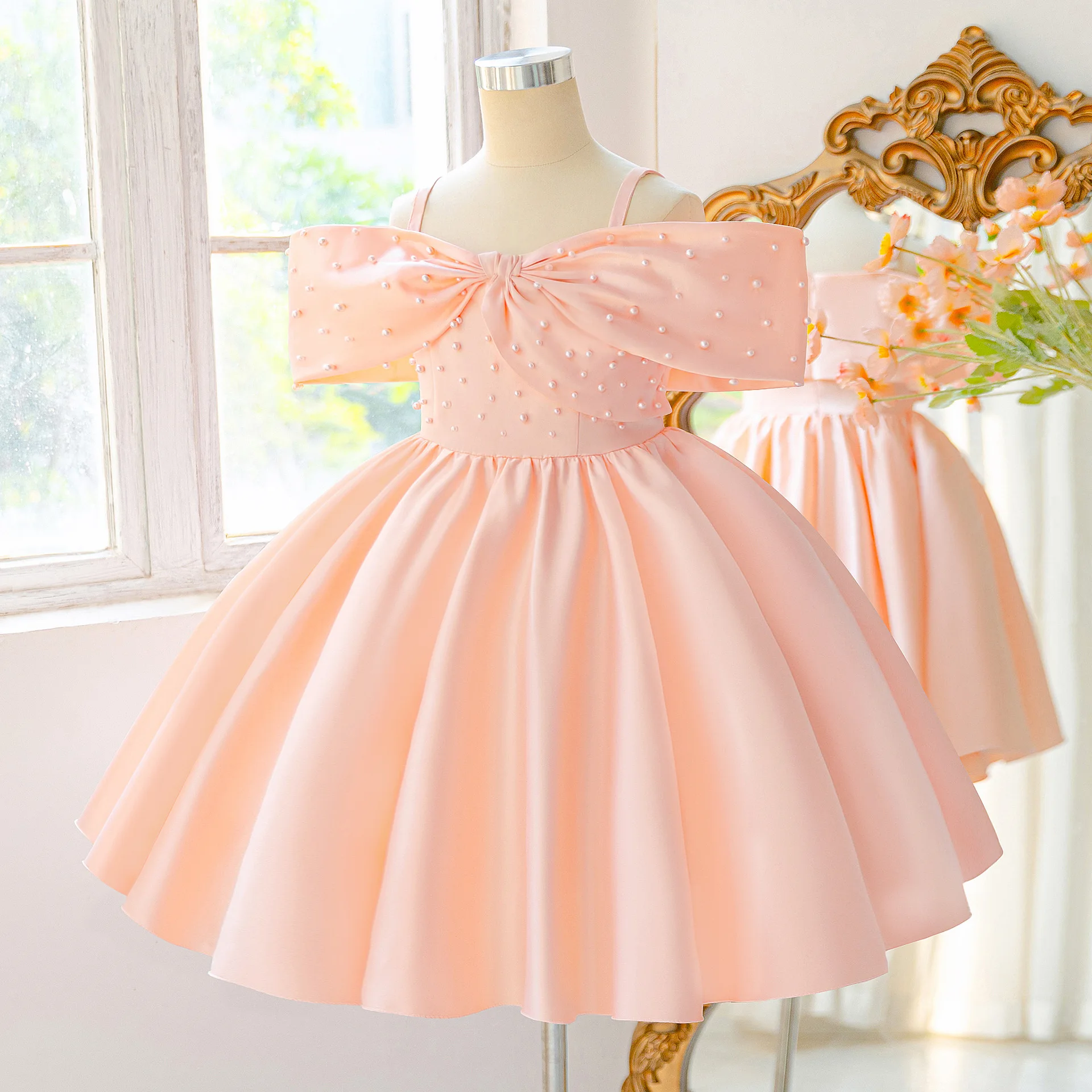 7-13Y Elegant Party Girls Dress Wedding Bridesmaids Birthday Baptism Prom Dresses Girl Graduation Ceremony Kids Clothes
