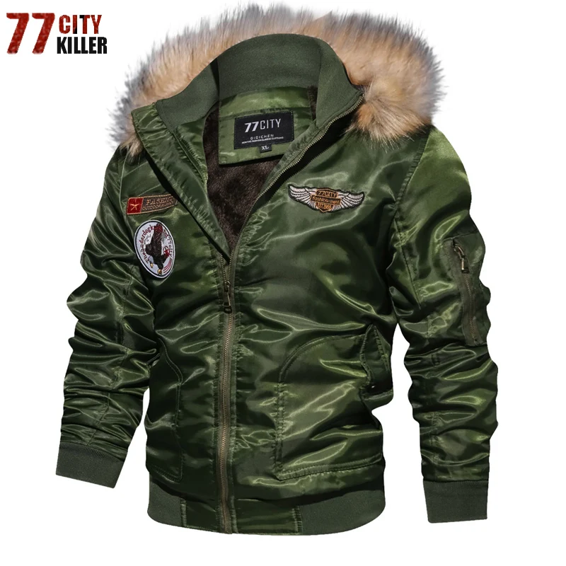 

77City Killer Winter Military Jacket Men Thick Windbreaker Air Force Flight Jacket Tactical Hooded Mens Jacket Jaqueta masculina