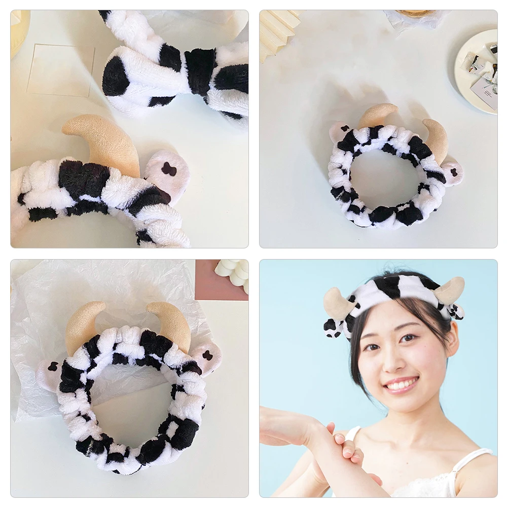 

2Pcs Stylish Cow Design Headband Comfortable Face Wash Band for Makeup Skincare Spa Shower Hair Management Tool