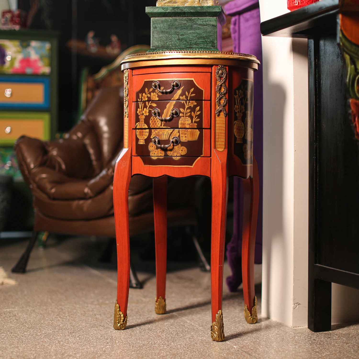 

2025HX4 Американский окрашенный ретро-шкаф для хранения вещей в спальне, шкаф из массива дерева с тремя ведрами, шкаф с выдвижным ящиком