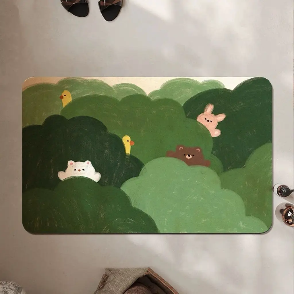 Cartoon Bathroom Floor Mat Green Small Fresh Toilet Shower Room Absorbent Anti Slip Foot Mat Household Rug Toilet Kitchen Carpet