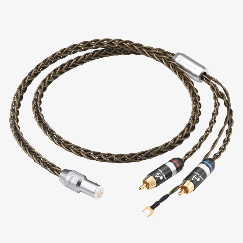 ATAUDIO HiFi OCC كابل مطلي بالفضة 5 Pin DIN & RCA فونو الأقراص الدوارة كابل تناظري مع كابل أرضي